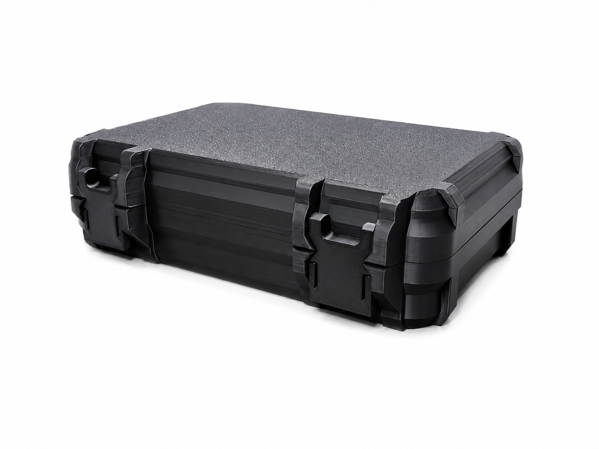Black CoinClutch3D 50-count 2x2 coin flip storage case closed on a white background