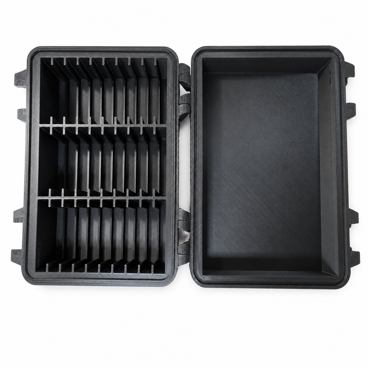 CCSB30 graded coin slab storage case open, showing the empty divided interior