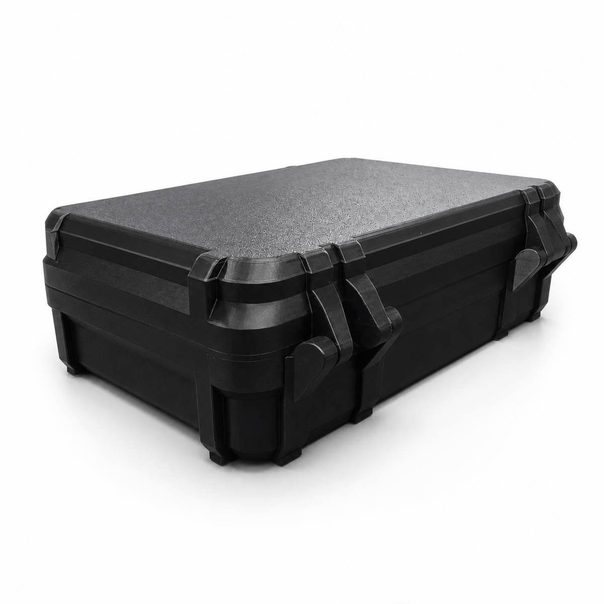 Black CC1BAR60 60-count 1 oz bar holder closed on a white background, low left angle showing reinforced corners and latches