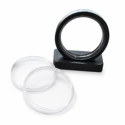 Black 1 oz H39/H40-compatible capsule stand with clear capsules