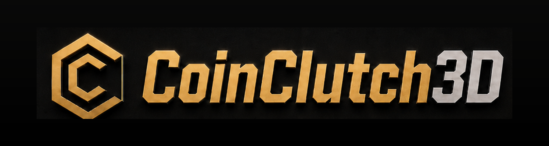 CoinClutch3D black and gold hero banner with full logo and slogan style