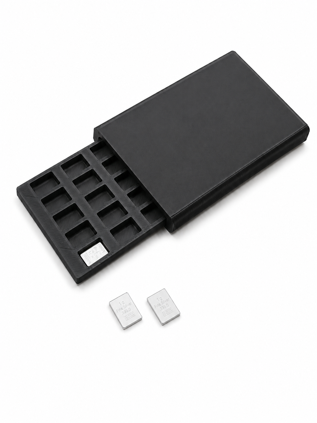 50-Count 1g Valcambi Silver Bar Storage Wallet - tray with bars